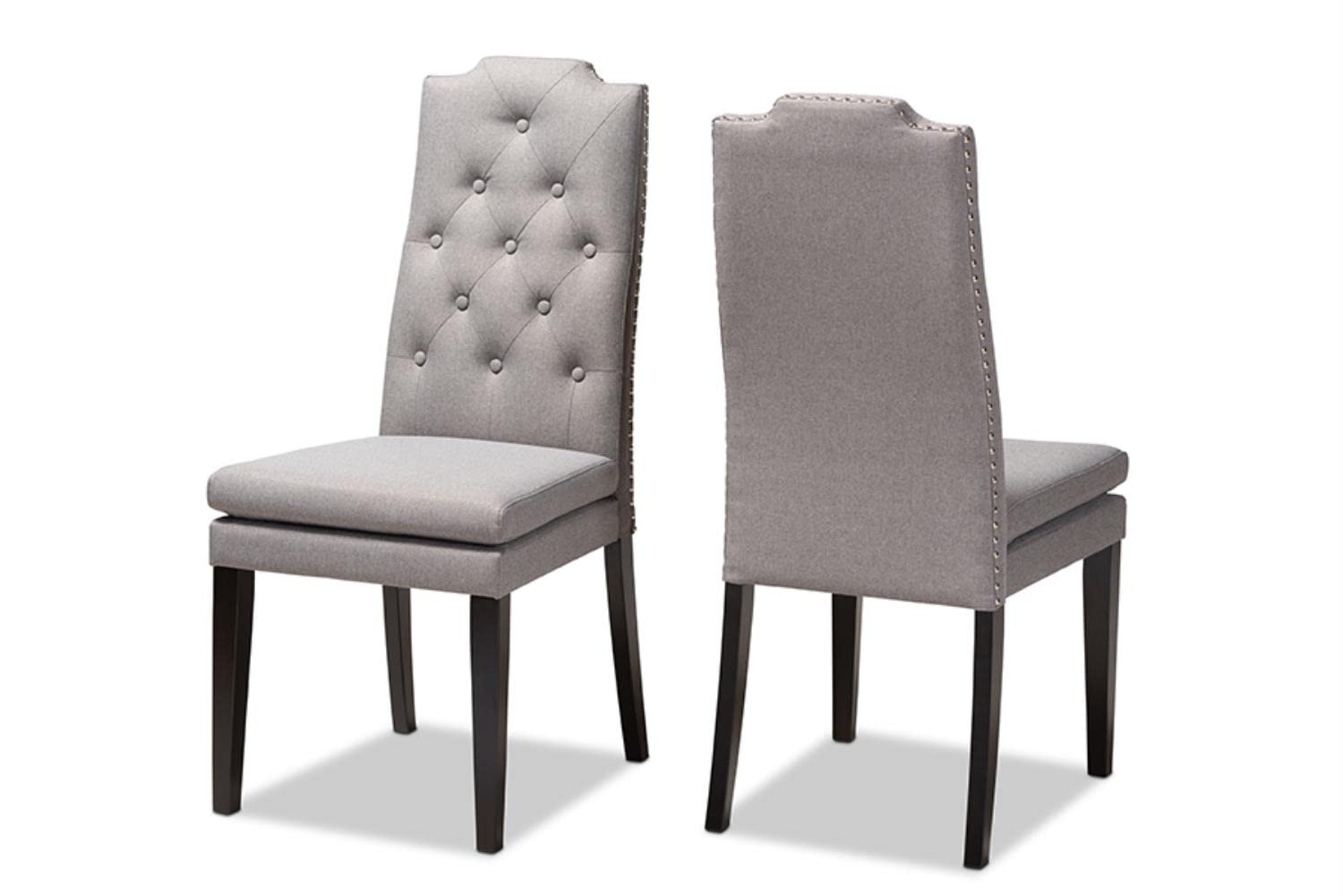 Baxton Studio Dylin Modern and Contemporary Gray Fabric Upholstered Button Tufted Wood Dining Chair Set